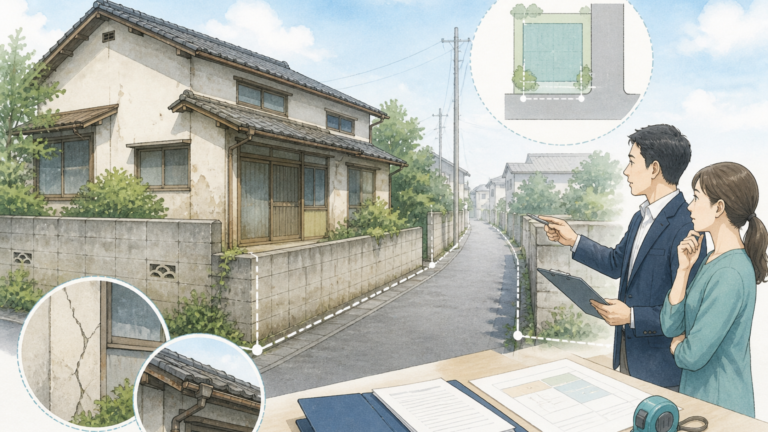 再建築不可と言われた家の道路と資料を確認するイメージ