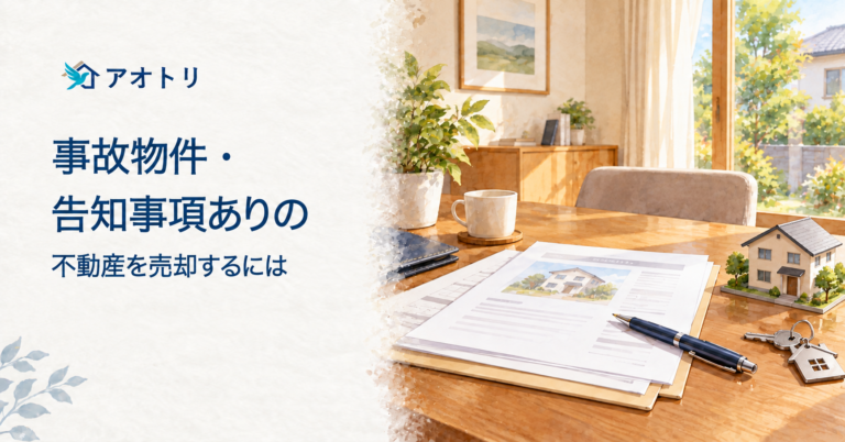 事故物件・告知事項ありの不動産を売却するには。物件資料・鍵を整理した相談の場のイラスト